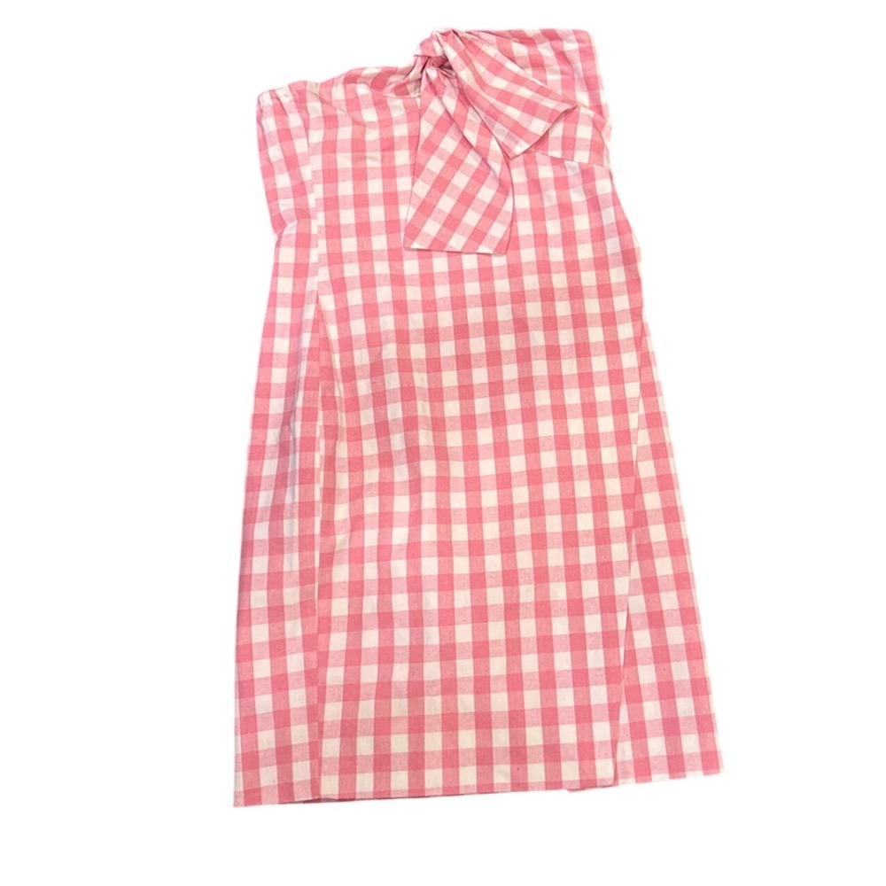 AMT Woman's M Pink Gingham Strapless Mini Dress Bow Detail Coquette Cottagecore
